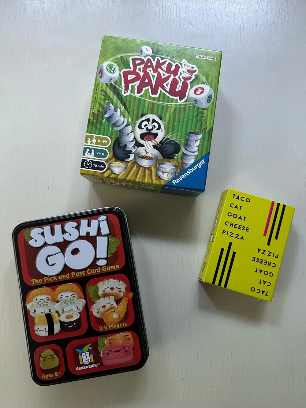 Bundle of Children's Board Games Paku Paku Sushi Go! Taco Cat Goat Cheese Pizza